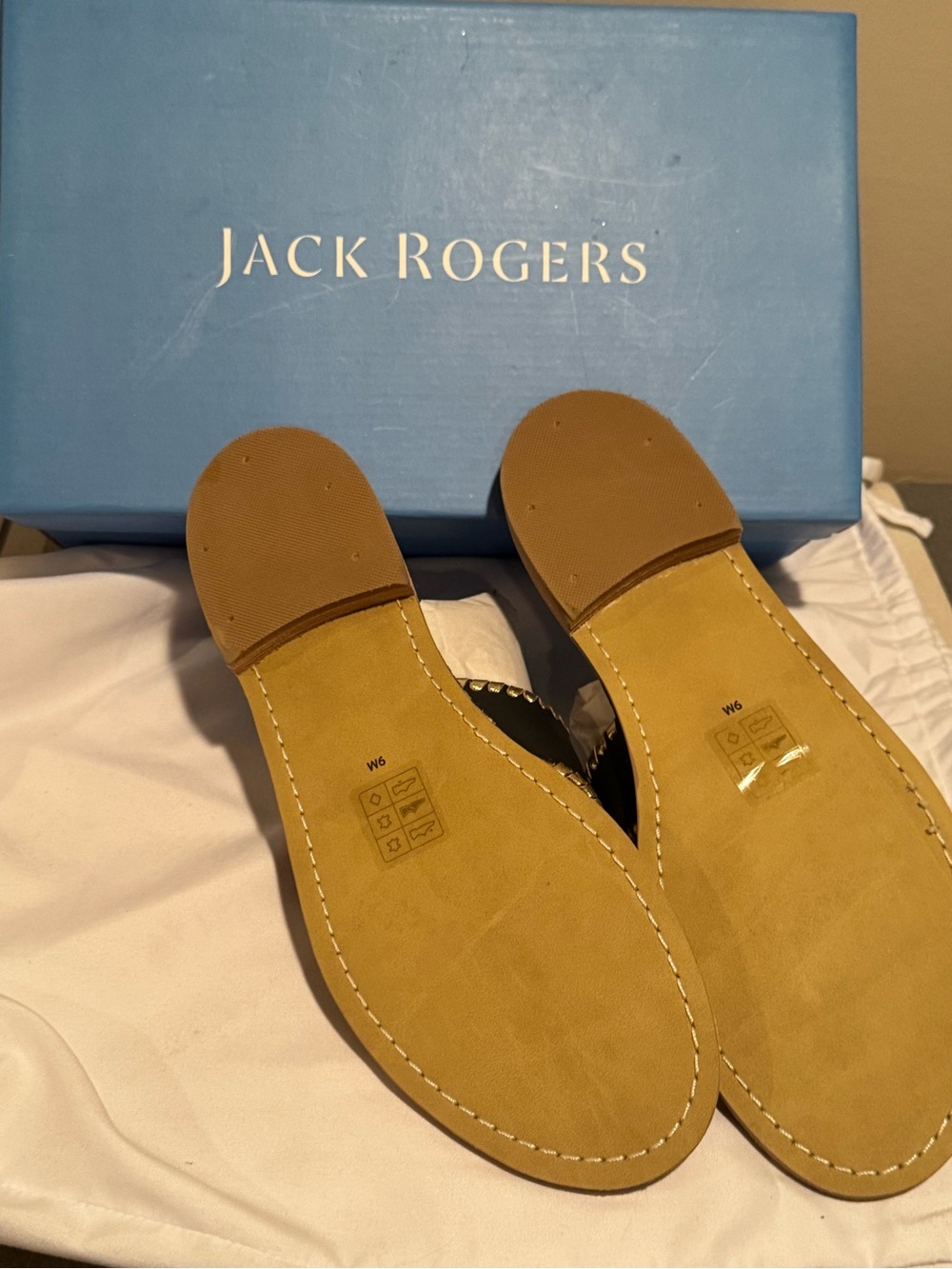 NWOT Jack Rogers Navy Blue & Tan Embroidered Dog Thong Sandals - Women’s size 9 - Picture 6 of 9